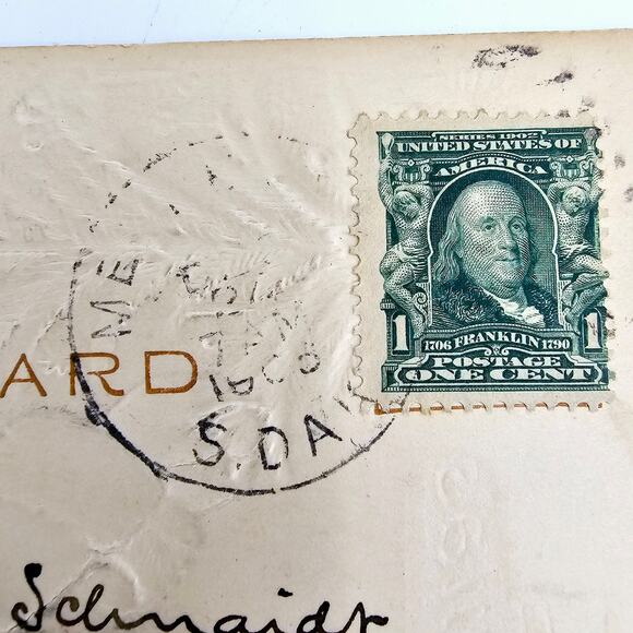 1906 Antique Vintage Christmas Holiday Santa Claus Embossed Postcard Posted - Picture 3 of 4